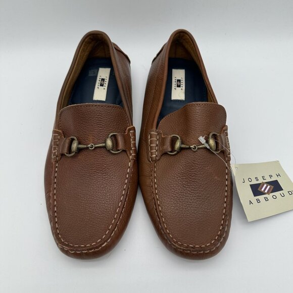 Joseph Abboud Mens Brown Leather Loafers Size 9 Brass Bit Detail & Rubber Soles - Picture 2 of 9